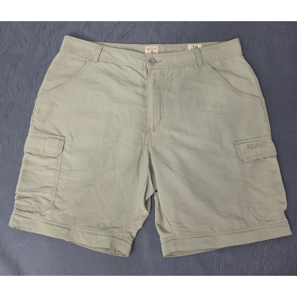 RedHead Men's Beige Cotton Cargo Shorts Flat Front 11" Inseam Pockets